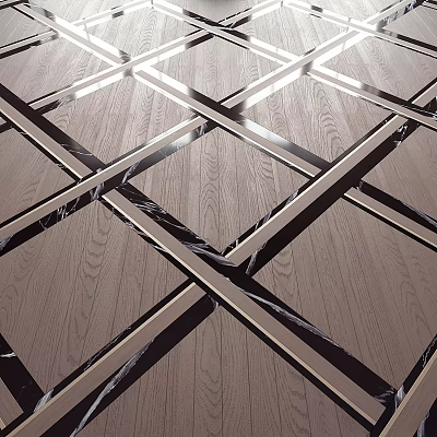 Modern Structural Components With Wooden Panels And Intersecting Metal Strips 3d model