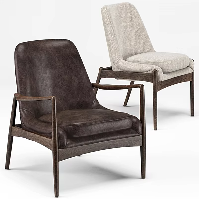 Modern Leather and Fabric Leisure Chairs with Wooden Frame and Comfortable Design 3d model