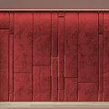 Red Accent Wall with Paneled Fabric Upholstered Design and Wooden Frame Details