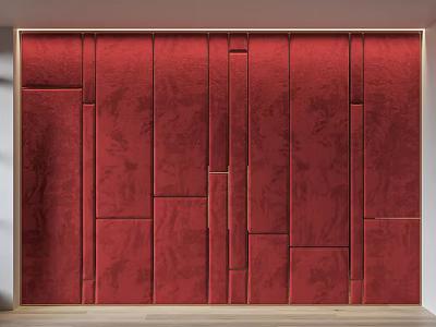 Red Accent Wall with Paneled Fabric Upholstered Design and Wooden Frame Details 3d model