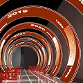 Futuristic Activity Passage With Red Circular Rings 2024 Text And Reflective Floor Lighting