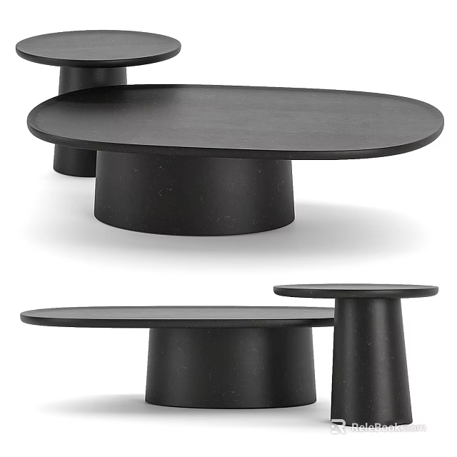 Modern Black Coffee Table with Oval Top and Cylindrical Base Minimalist Style Home Decor 3d model 