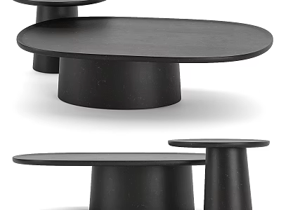 Modern Black Coffee Table with Oval Top and Cylindrical Base Minimalist Style Home Decor 3d model