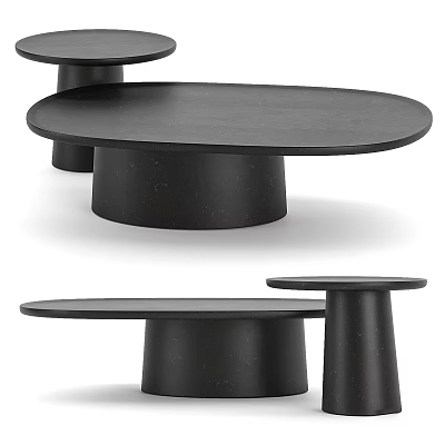 Modern Black Coffee Table with Oval Top and Cylindrical Base Minimalist Style Home Decor 3d model