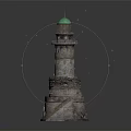 Weathered Lighthouse Architecture With Green Top And Multi Layered Structure On Rock Like Base 3d model