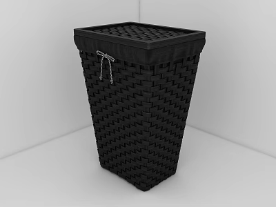 Black Woven Storage Basket with Lid Grid Design and Tie Accent 3d model