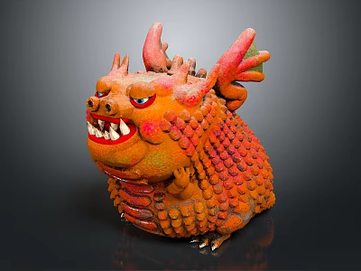 Game Movie Fantasy Monster Character With Orange Body Red Dragon Horns Sharp Fangs Scaly Skin 3d model