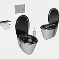 Wall Mounted Toilet with Black Lid Silver Body and Toilet Paper Holder
