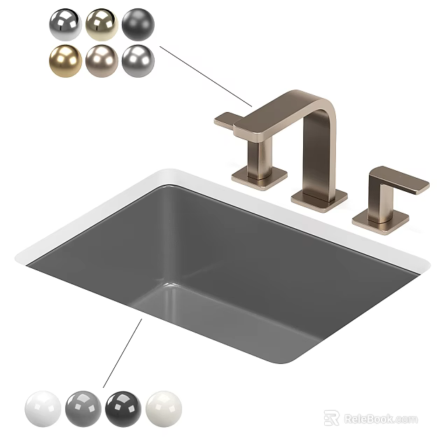 Stainless Steel Kitchen Sink With Brushed Gold Faucet Modern Design And Color Options 3d model 