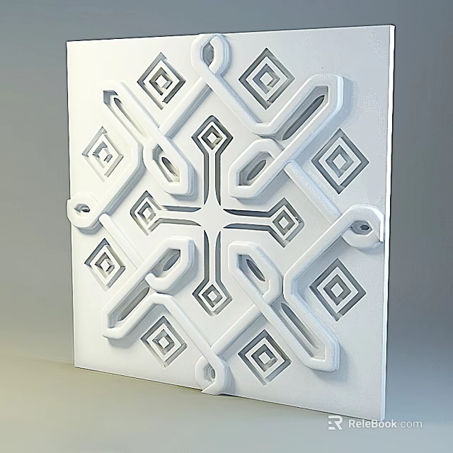 White Square Sculpture Carving With Geometric Patterns And Interlaced Diamond Designs 3d model