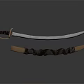 Traditional Curved Blade Weapon With Wrapped Handle And Metal Decorative Parts