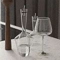 Minimalist Modern Glass Decorative Ornament Set With Cup And Decanter On Marble Countertop
