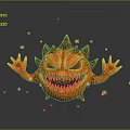 Red Spiked Game Movie Character With Fierce Face Outstretched Claws And Golden Sparkles