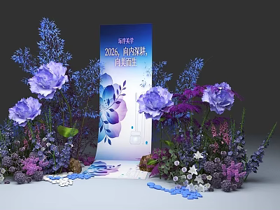 2023 Nanyang Rose Festival Guide Sign With Purple Roses And Floral Decorations 3d model