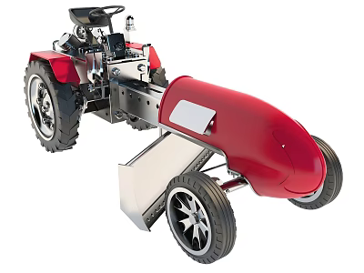Red Streamlined Racing Car With Large Wheels And Metal Frame Structure 3d model