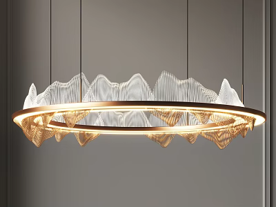 Modern Elegant Circular Chandelier With Glass Wave Shaped Edges And Warm Lighting 3d model