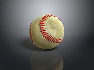 Household Baseball With White Body Red Stitching Worn Surface And Gray Gradient Background Reflection 3d model
