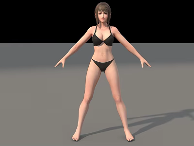 A Woman In Black Bikini Posing With Arms Outstretched On Grey Floor 3d model
