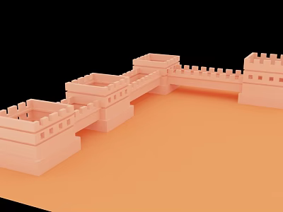 Cartoon Great Wall Scene With Pink Castle Towers And Orange Base 3d model