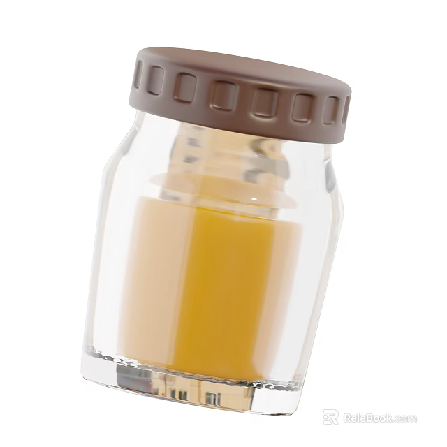 Yellow Liquid Food In Clear Glass Jar With Brown Lid For Kitchen Storage 3d model 