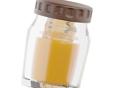 Yellow Liquid Food In Clear Glass Jar With Brown Lid For Kitchen Storage 3d model