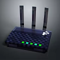 Wireless Router With Three Antennas Checkered Surface Green Lights And White Logo
