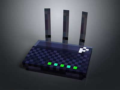 Wireless Router With Three Antennas Checkered Surface Green Lights And White Logo 3d model
