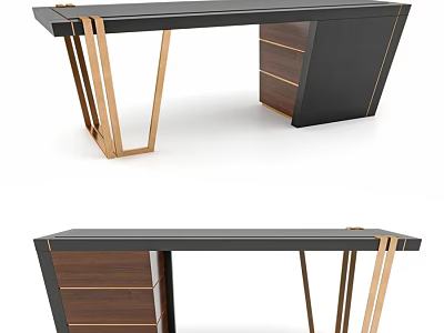 Modern Luxury Dining Table With Gold Metal Legs And Elegant Walnut Side Storage Cabinet 3d model