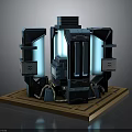 Futuristic Sci-Fi Mechanical Structure With Glowing Blue Elements And Side Panels On Platform Base