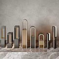 Stylish Outdoor Lights With Multiple Metal Designs Black And Gold On Marble Floor