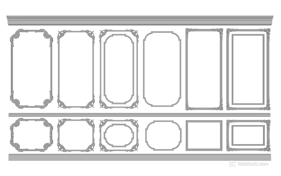 Various Wall Paneling Designs With Different Shapes And Decorative Frames For Home Interior 3d model