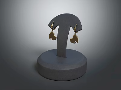 Elegant Jewelry Display Rack Featuring Golden Heart Shaped Earrings On Gray Base 3d model