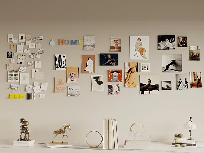 Photo Wall With Various Sizes Styles Photos Cards HOME Letter Decor And Decorative Items Below 3d model