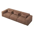 Brown Three Seater Fabric Sofa With Three Cushions Modern Minimalist Design 3d model
