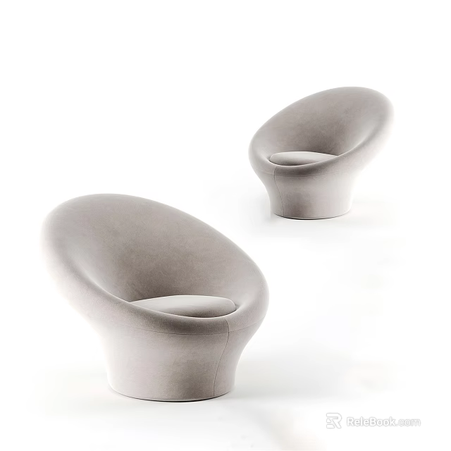 Modern Curved Gray Single Seater Sofa With Stylish Comfortable Upholstered Design 3d model