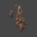 Mystical Game Movie Character Composed of Brown Orange Rocks with Glowing Top on Dark Background