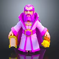 3D Cartoon Purple Wizard In Pink Robe Holding Yellow Book And Golden Scroll