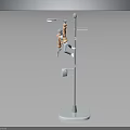 Orange Monkey Hanging On Street Lamp Pole With Street Light And Base
