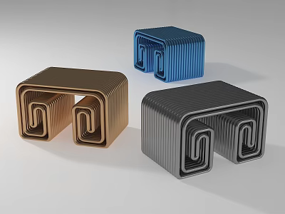 Modern Coiled Metal Stools With Bronze Blue Gray Colors And Unique Structure 3d model