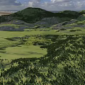 Stunning Natural Landscape With Vast Green Meadow Dense Forest Rolling Lush Hills And Cloudy Sky
