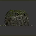 Cartoon Scene Of Moss Covered Broken Stone Built Dome With Scattered Stones