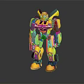 Yellow Black Mechanical Robot Character In Standing Pose With Reflective Surface And Weapon 3d model