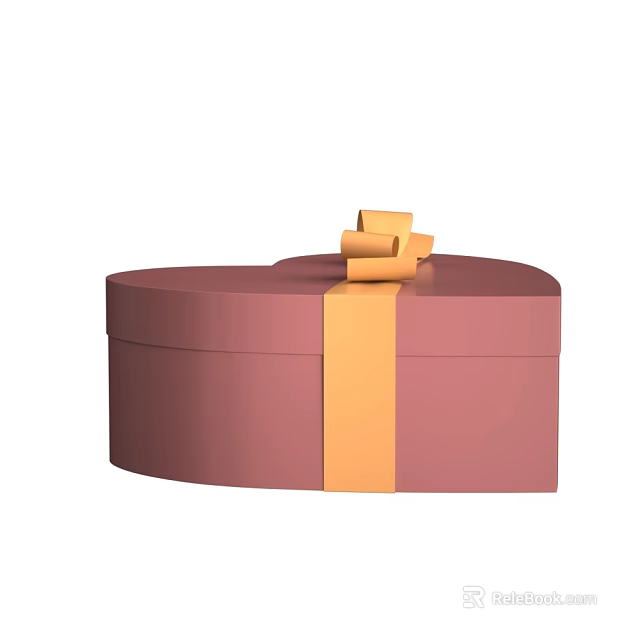 Pink Heart Shaped Gift Box With Orange Ribbon And Decorative Bow 3d model 