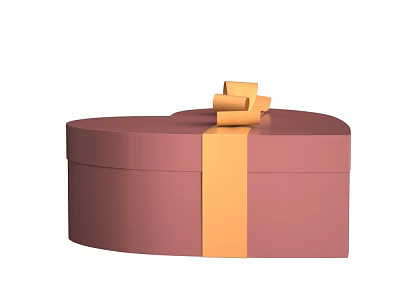 Pink Heart Shaped Gift Box With Orange Ribbon And Decorative Bow 3d model