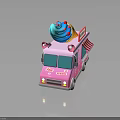 Pink Ice Cream Truck With Giant Cone Sign And Striped Awning Decorations