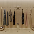Modern Silver Metallic Clothes Rack with Hanging Dresses Coats and Apparel in Stylish