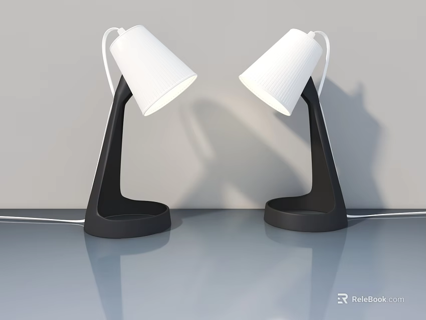 Two Modern Landscape Sculptures With Black Base And White Shade On Smooth Surface 3d model 