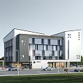 Modern Multiple School Buildings With Green Sports Field Trees And Roads