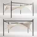 Modern Outdoor Tent With White Fabric And Black Metal Support Structure