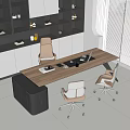 Modern Wooden Office Desk With Rolling Chairs Cabinets And Laptop Items In Bright Room